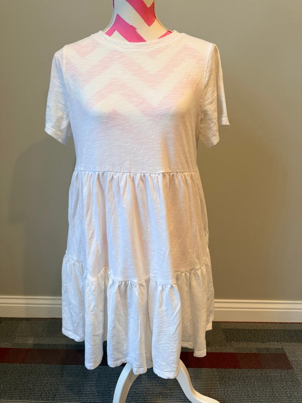 Old Navy Tiered Mini Swing T-Shirt Dress - White, Size M